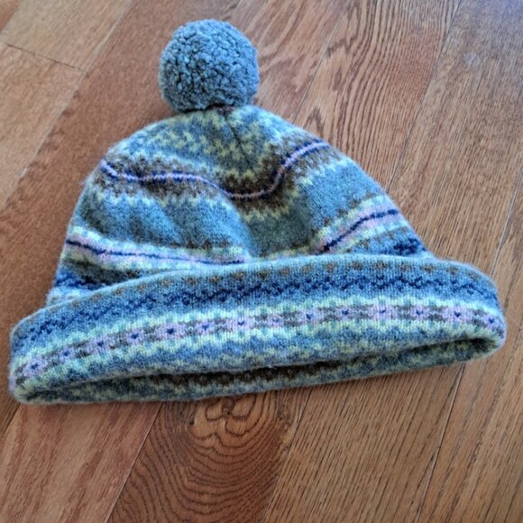 Ralph Lauren vintage 90s grey wool hat tuque fair isle grey pink lamb wool - Picture 3 of 4